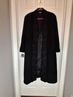 Alorna Black Long Embossed Trim Coat Made In USA